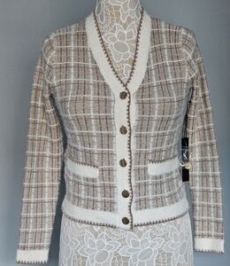 Tahari - Plaid Cardigan - Tan - XS